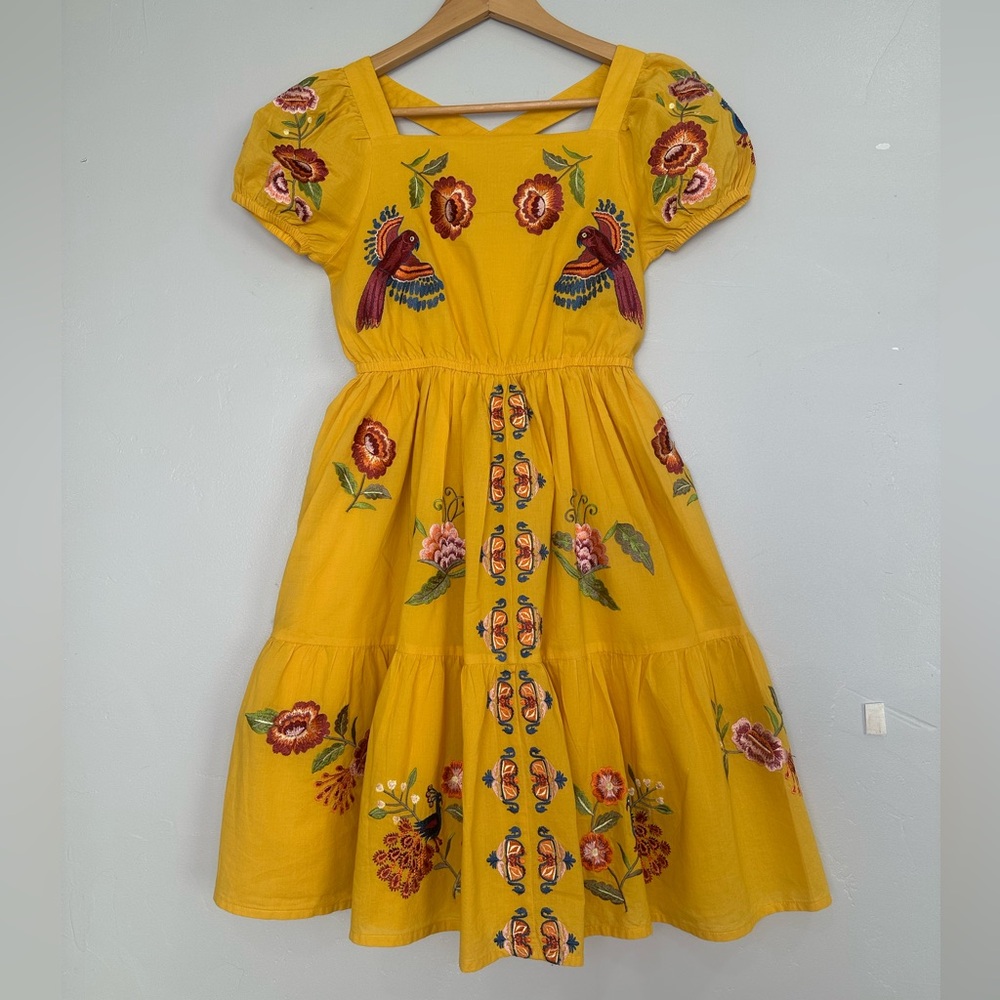Monsoon Golden Dress with Embroidered Accents Sz 11 Yrs. Yellow/Cottage/Boho